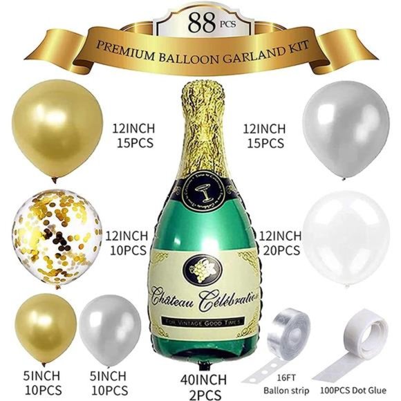 88PCS Champagne Bottle Balloon Garland Arch Kit,Happy New Year Years Decorations - Picture 4 of 6